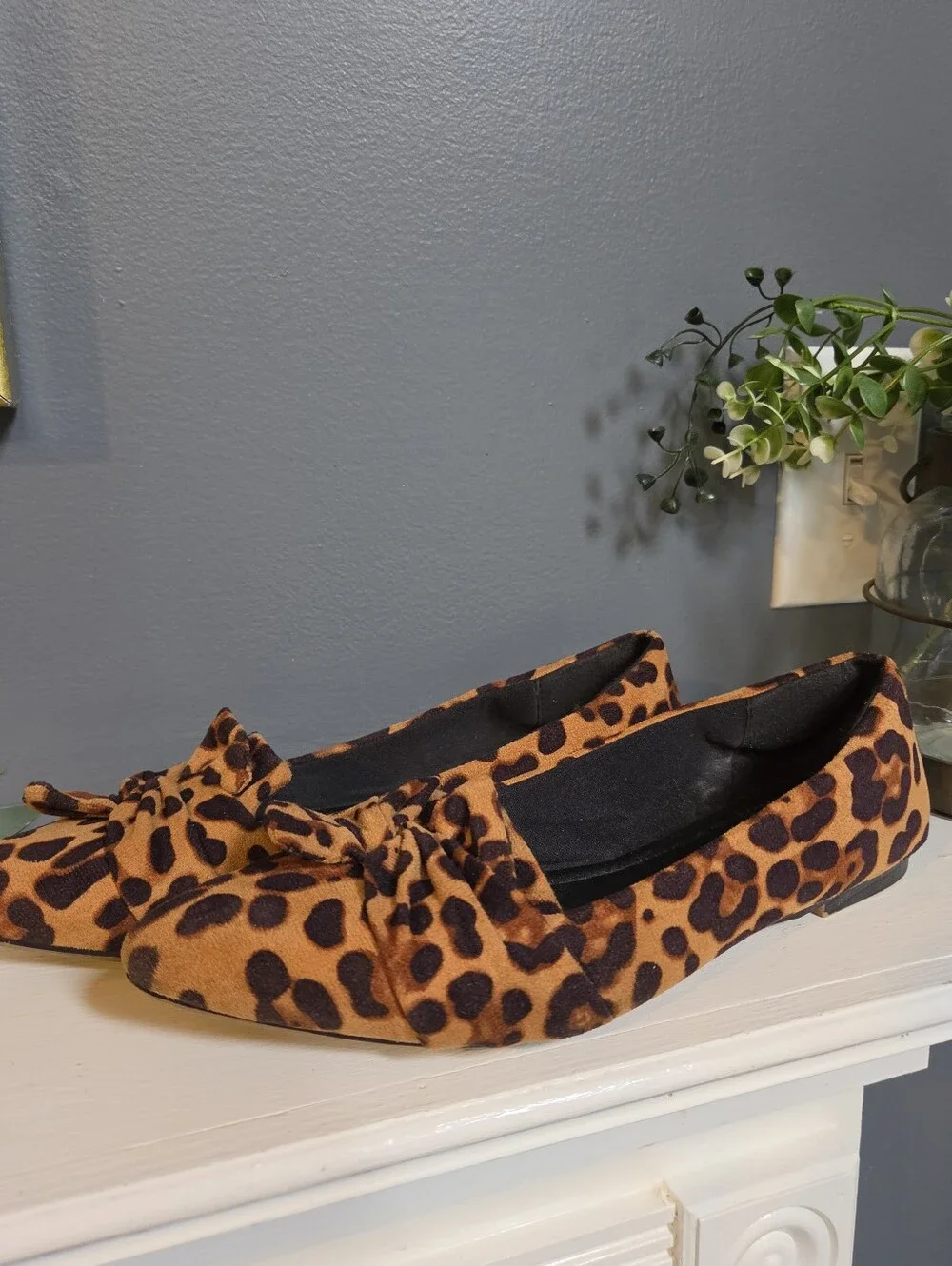 Womens Size 9 Leopard Print Pointed Toe Knot Flats - Brown/Black